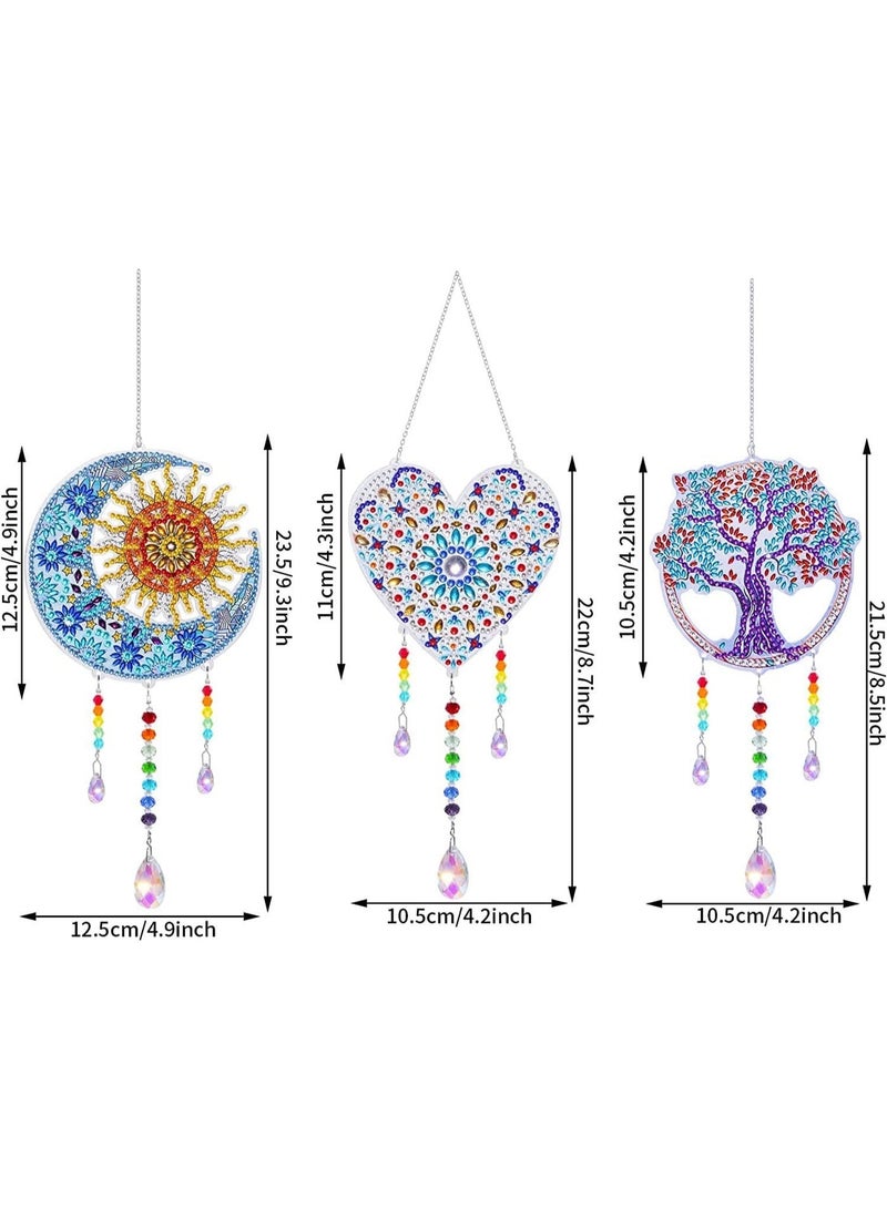 ChicAbode 3 عبوة لوحات الماس 5D، مُلقط شمس وجرار نفط مع زينة تعليق بحبوب الزجاج من الجانبين، للبالغات والبنات، تزيين نافذة المنزل والحديقة الفنون اليدوية (شجرة، قمر، قلب)، JH6129 - Image 2